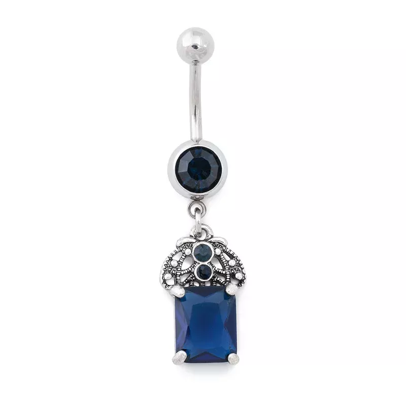 14g 3/8 Blue Princes Crown Dangle Belly Button Ring