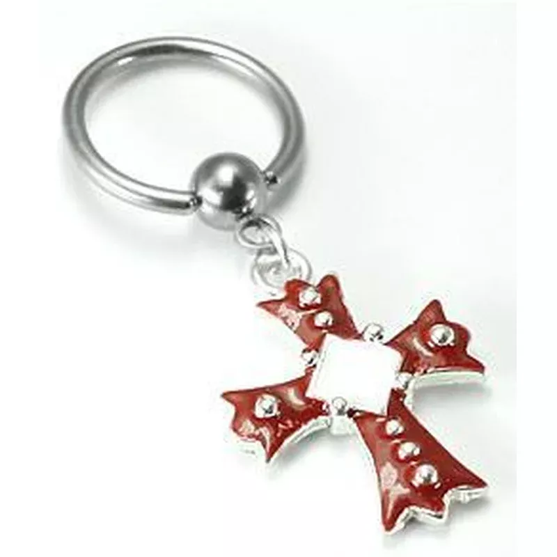 14g-crimson-cross-captive-ring 14g Crimson Cross Captive Ring