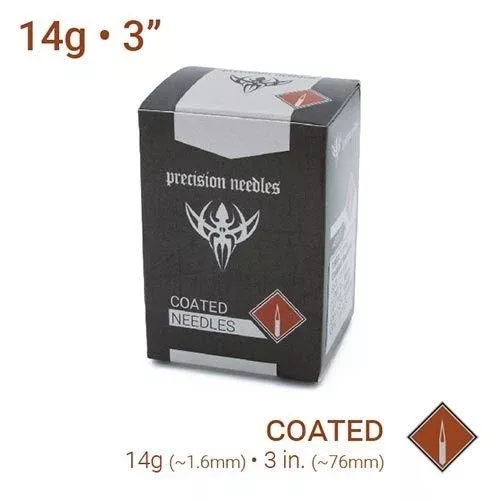 14g Sterilized 3" Coated Precision Piercing Needles - Box of 100