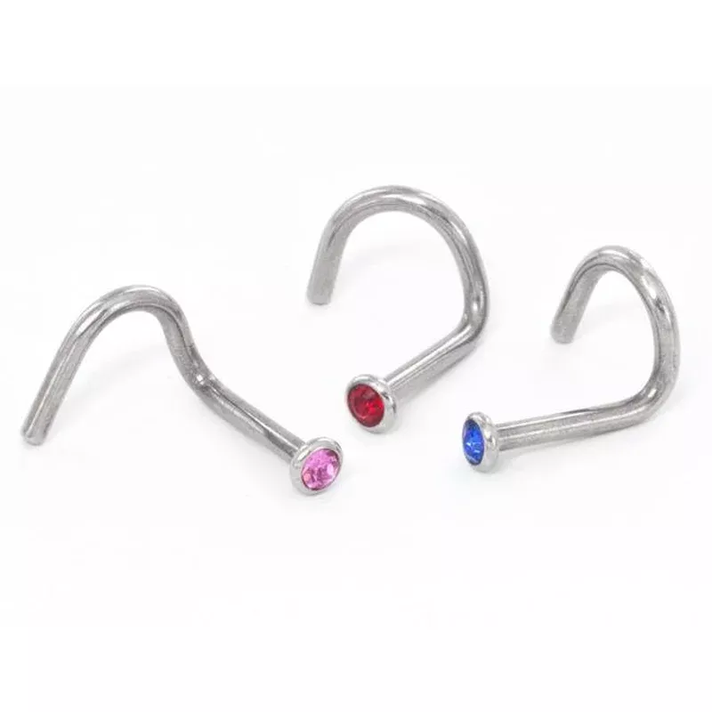18g Flat Back Bezel Set Nose Screw Left Bend