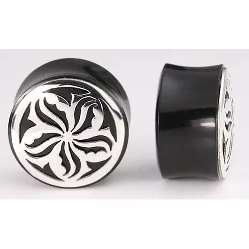 .925 PINWHEEL Silver Cap on a Double Flared Horn Organic Plug 10mm-24mm – Price Per 1