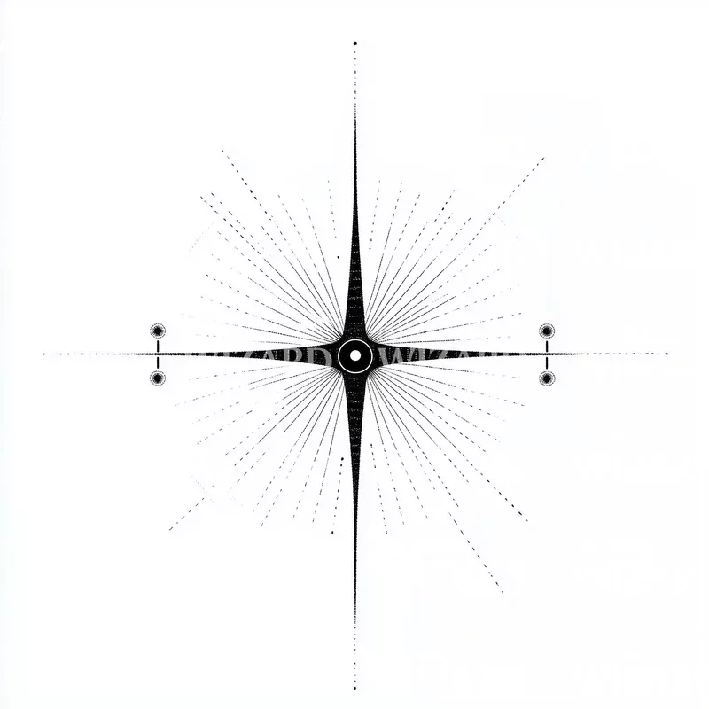 abstract-starburst-compass-tattoo-idea Abstract Starburst Compass Tattoo Idea