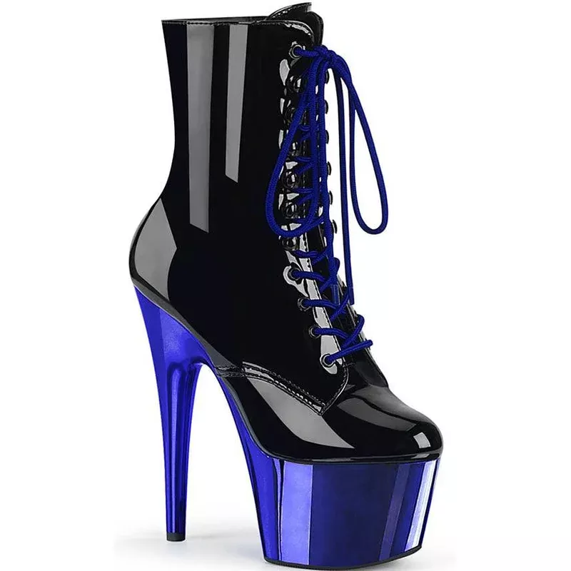ADORE-1020 [Black Patent/Blue Chrome] | PLATFORM HEELS [PREORDER]