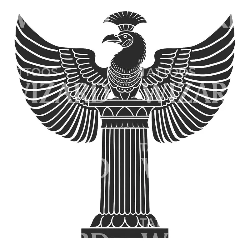 ancient-phoenix-column-tattoo-design Ancient Phoenix and Column Tattoo Design
