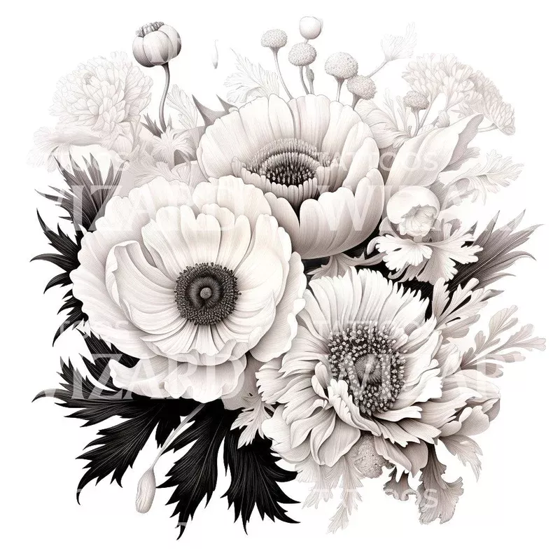 Anemone Bouquet Composition Tattoo Design