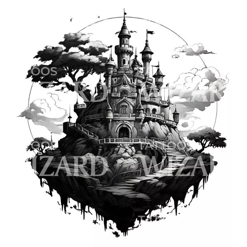 anime-castle-in-sky-tattoo-design Anime Castle in the Sky Tattoo Design