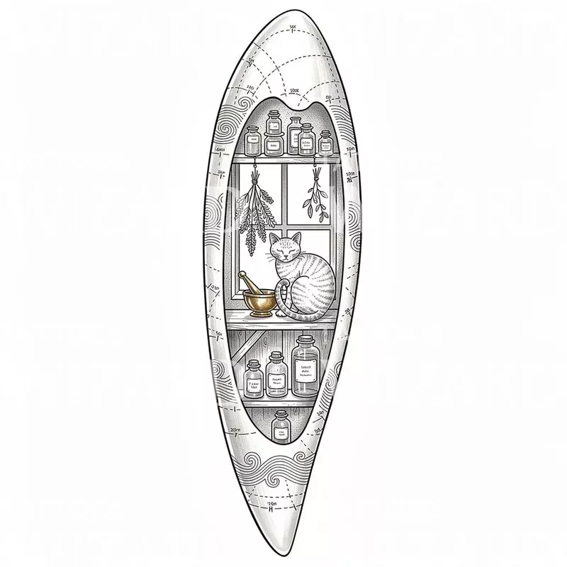 apothecary-cat-window-tattoo-design Apothecary Cat Window Tattoo Design
