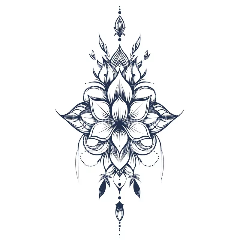 beaded-lotus-emblem-tattoo-idea Beaded Lotus Emblem Tattoo Idea