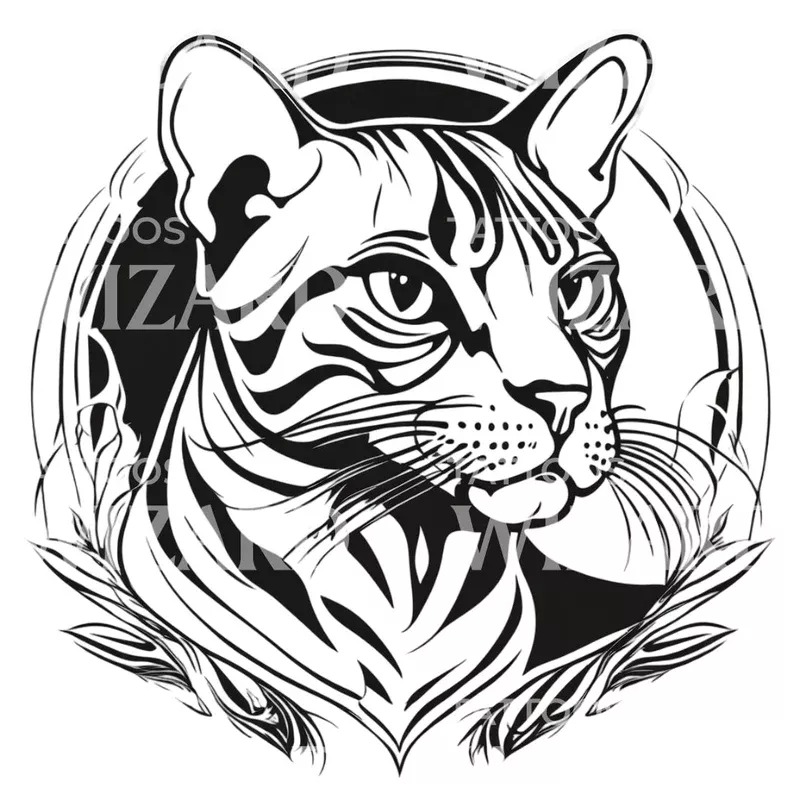 bengal-cat-head-with-tattoo-design Bengal Cat Head with Tattoo Design