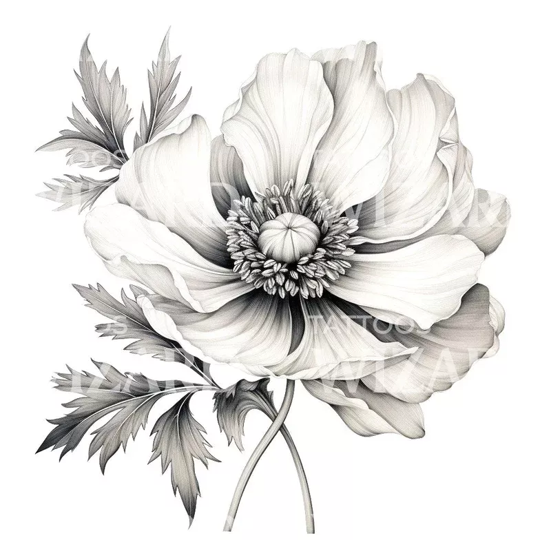Black and Grey Anemone Tattoo Design
