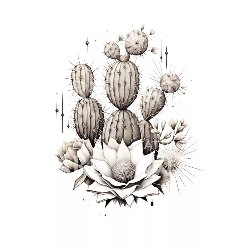 black-grey-cactus-tattoo-design Black and Grey Cactus Tattoo Design