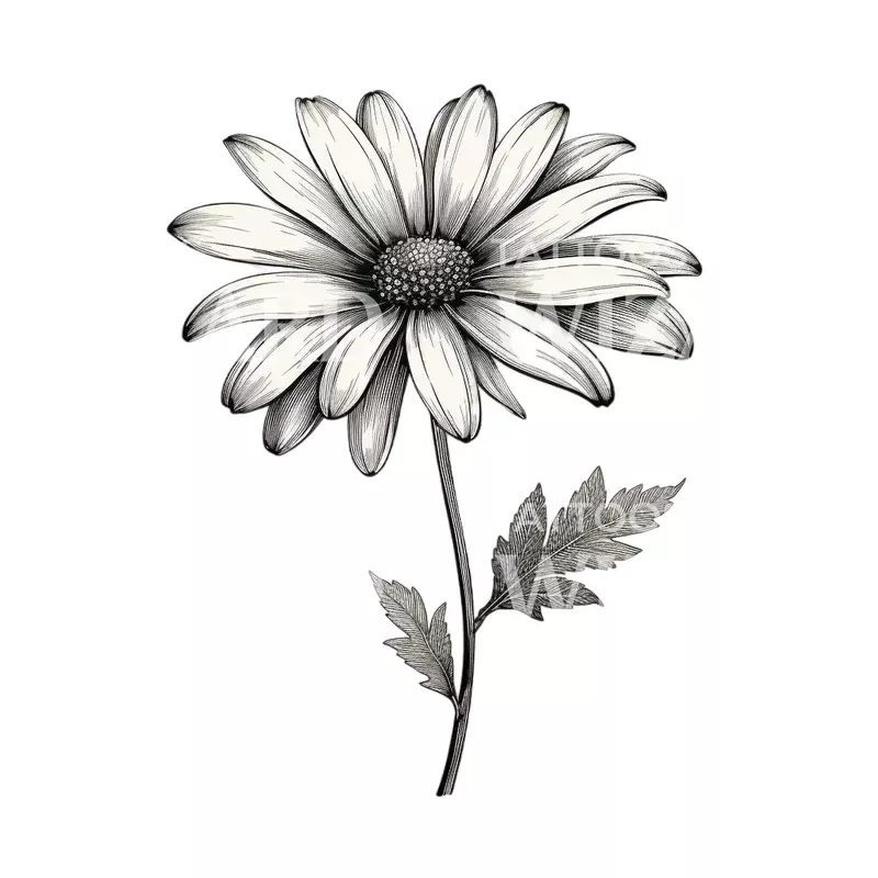 black-grey-daisy-flower-tattoo-design Black and Grey Daisy Flower Tattoo Design
