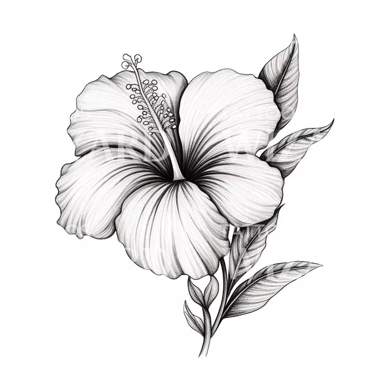 black-grey-ibiscus-tattoo-design Black and Grey Ibiscus Tattoo Design