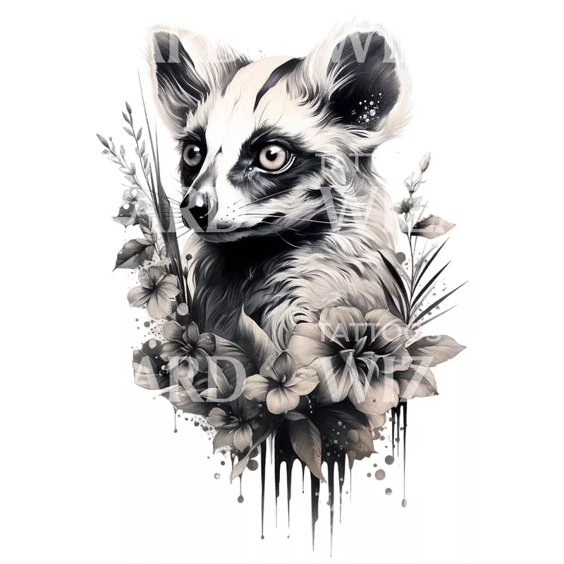 Black and Grey Lemur Tattoo Design