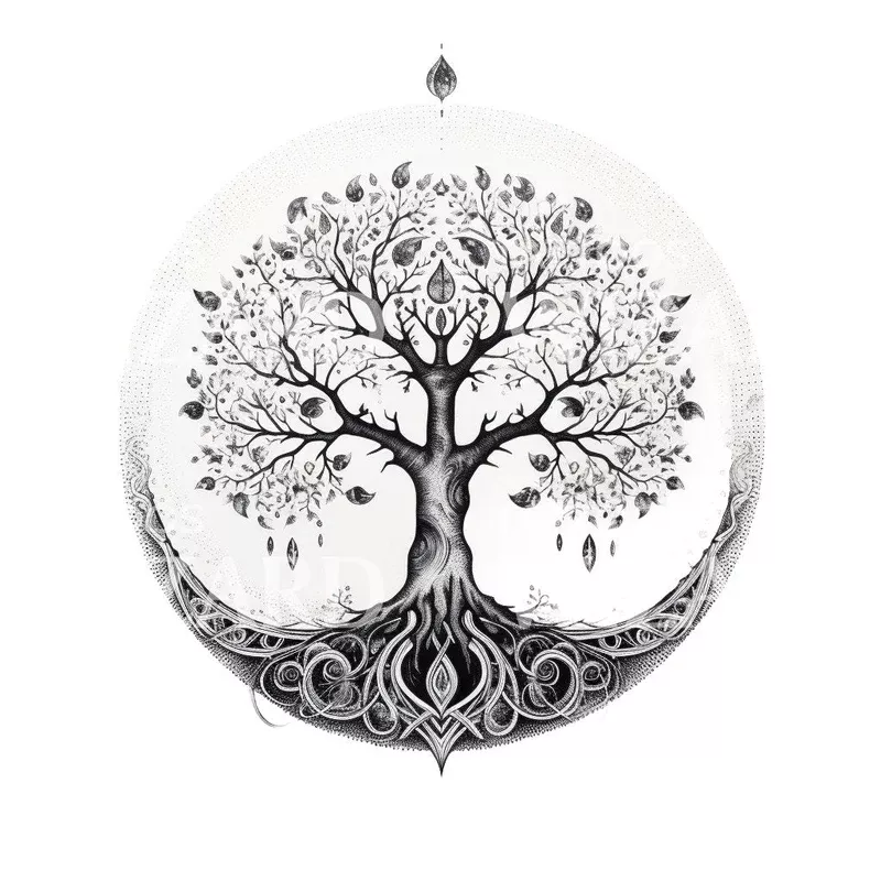 black-grey-tree-life-tattoo-design Black and Grey Tree of Life Tattoo Design