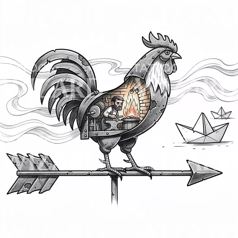 Blacksmith Rooster Weathervane Tattoo Design