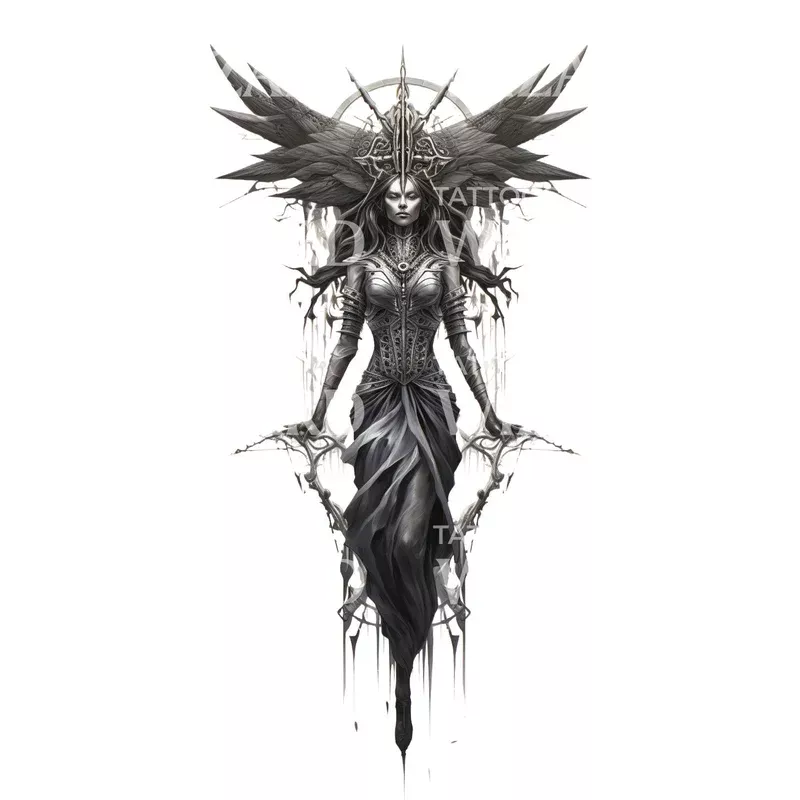 blackwork-goddess-tattoo-design Blackwork Goddess Tattoo Design