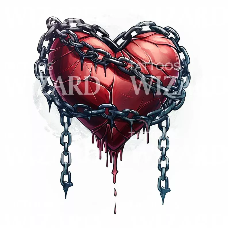 bleeding-heart-bound-in-chains-tattoo-design Bleeding Heart Bound in Chains Tattoo Design