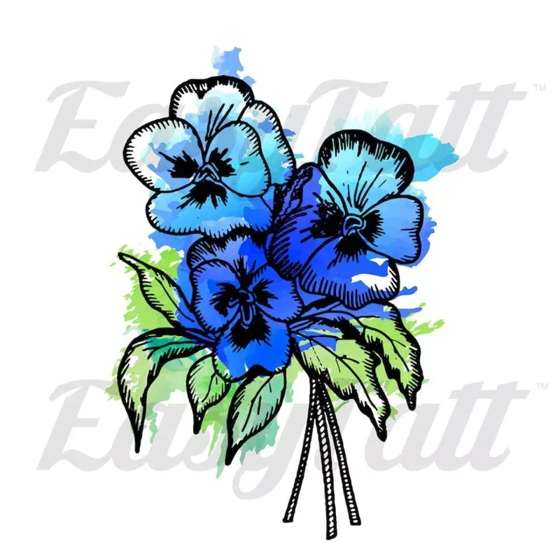 Blue and Green Watercolour Flowers – Temporary Tattoo
