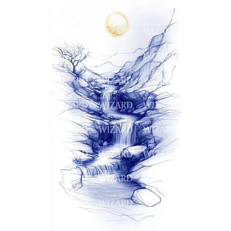 Blue Waterfall Tattoo Design