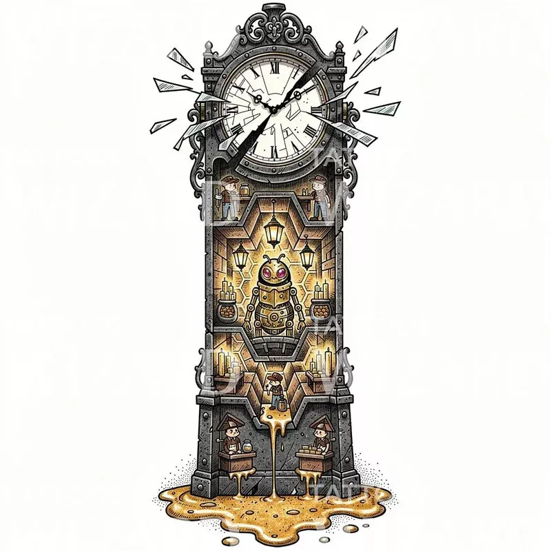Broken Clock Factory Tattoo Design