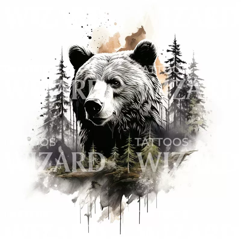 brown-bear-in-forest-tattoo-design Brown Bear in the Forest Tattoo Design