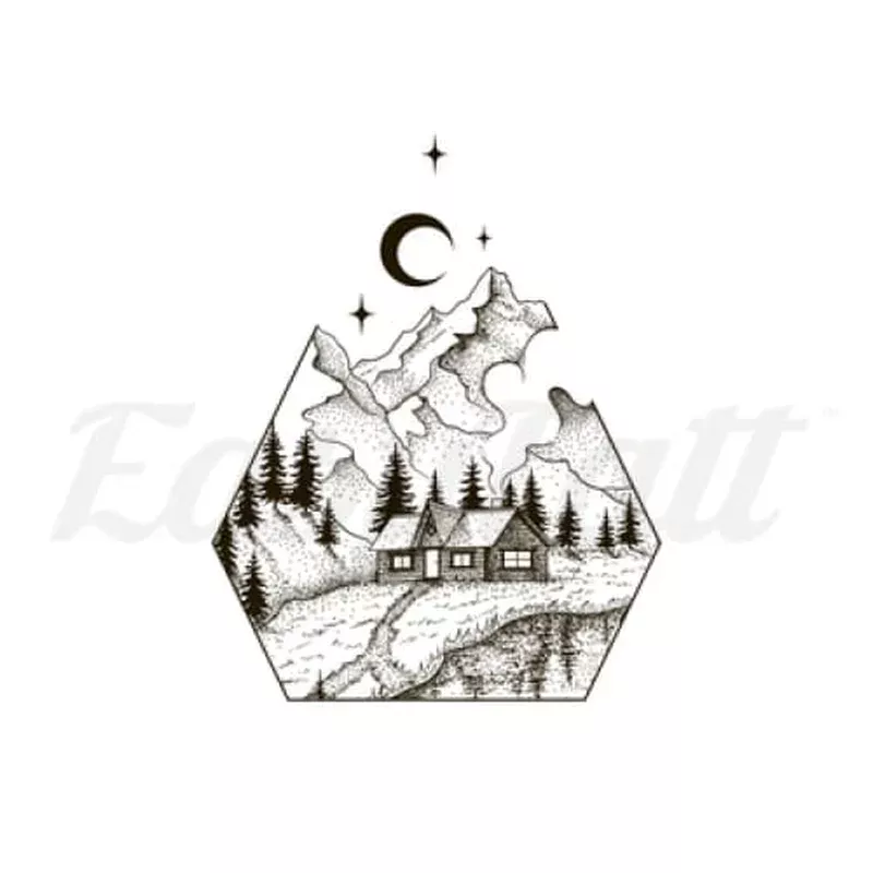 cabin-beneath-mountains-temporary-tattoo Cabin Beneath Mountains – Temporary Tattoo