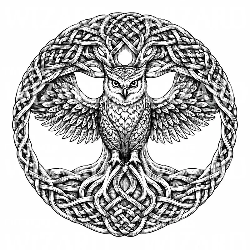 celtic-owl-circle-tattoo-design Celtic Owl Circle Tattoo Design