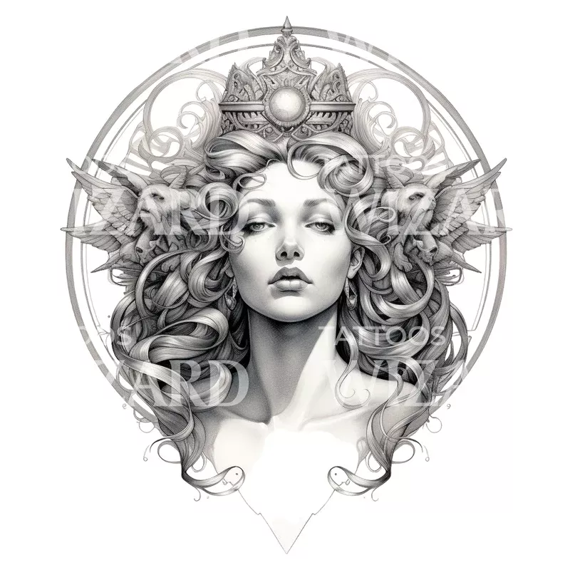 classic-greek-goddess-bust-tattoo-design Classic Greek Goddess Bust Tattoo Design