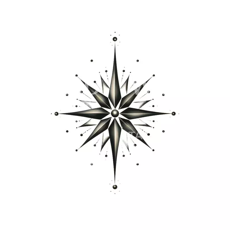 compass-star-blackwork-tattoo-design Compass Star Blackwork Tattoo Design