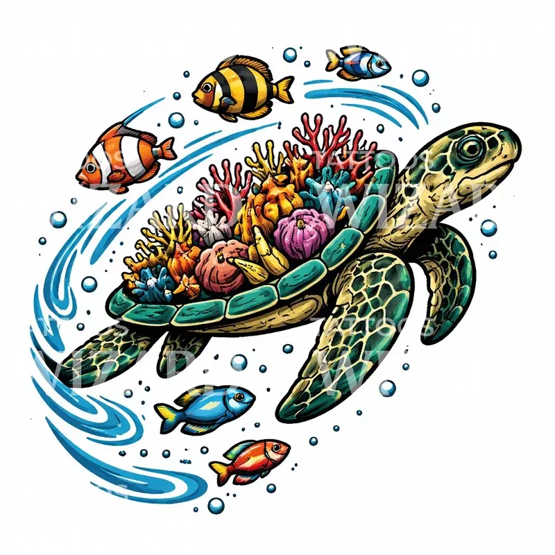 coral-reef-turtle-tattoo-design Coral Reef Turtle Tattoo Design