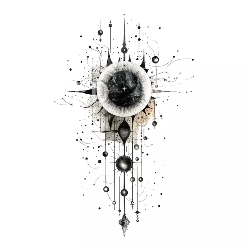 cosmic-planets-dotwork-tattoo-design Cosmic Planets Dotwork Tattoo Design