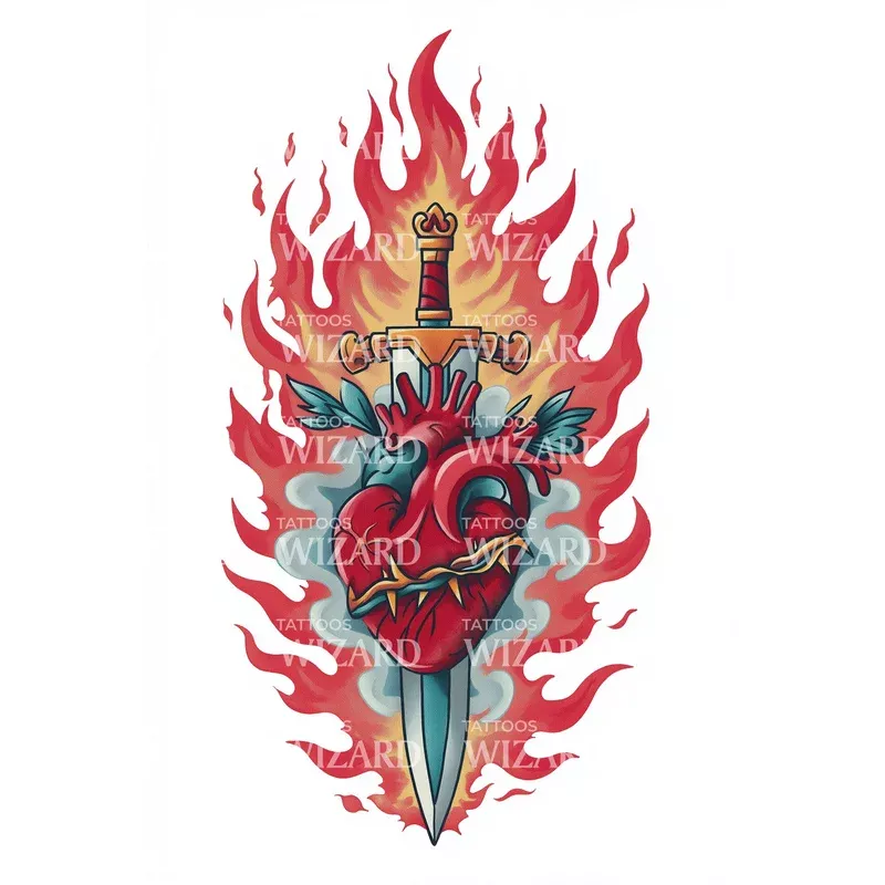 Crimson Heart Dagger Tattoo Idea