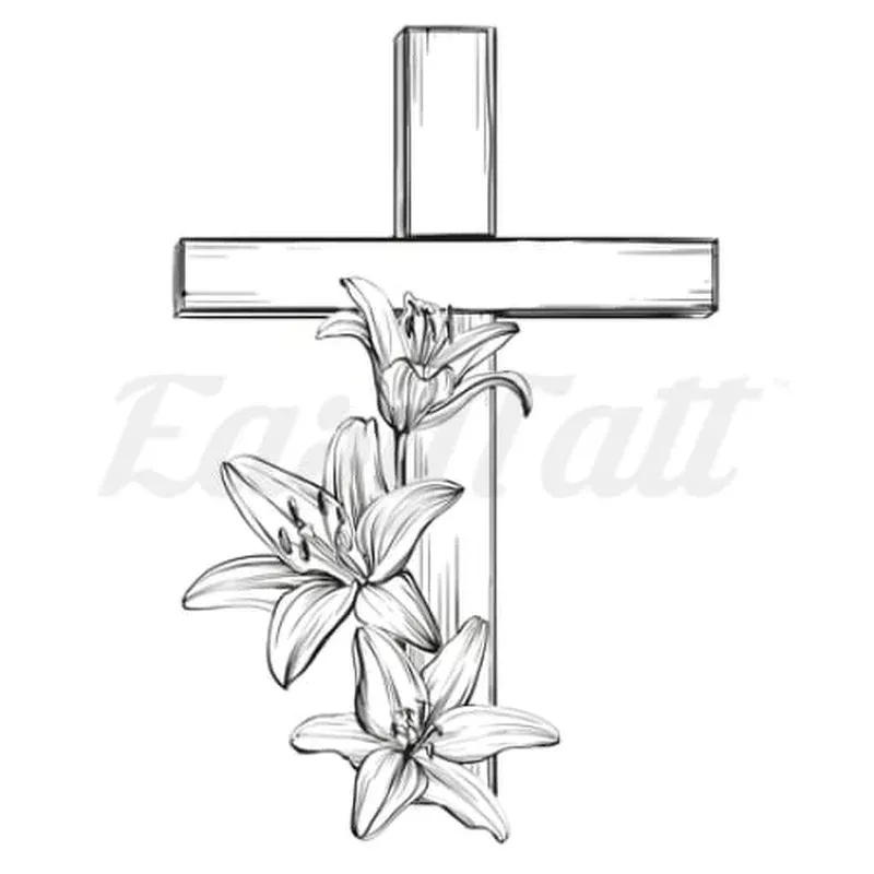 Cross with Lilies – Temporary Tattoo