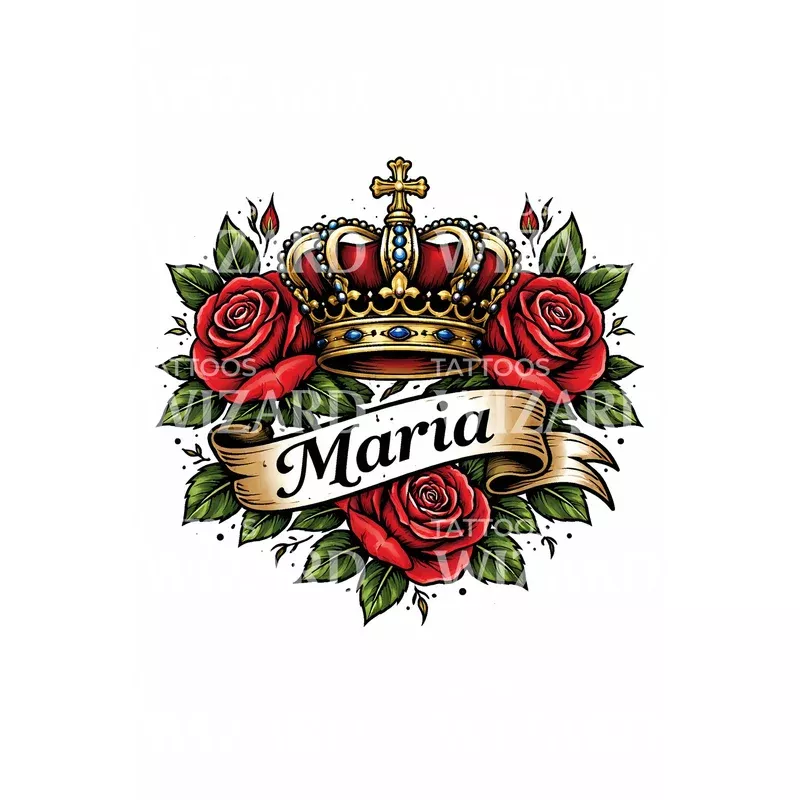 crown-rose-tattoo-design Crown Rose Tattoo Design
