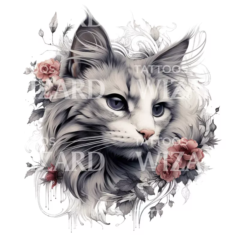 cute-kitten-portrait-tattoo-design Cute Kitten Portrait Tattoo Design