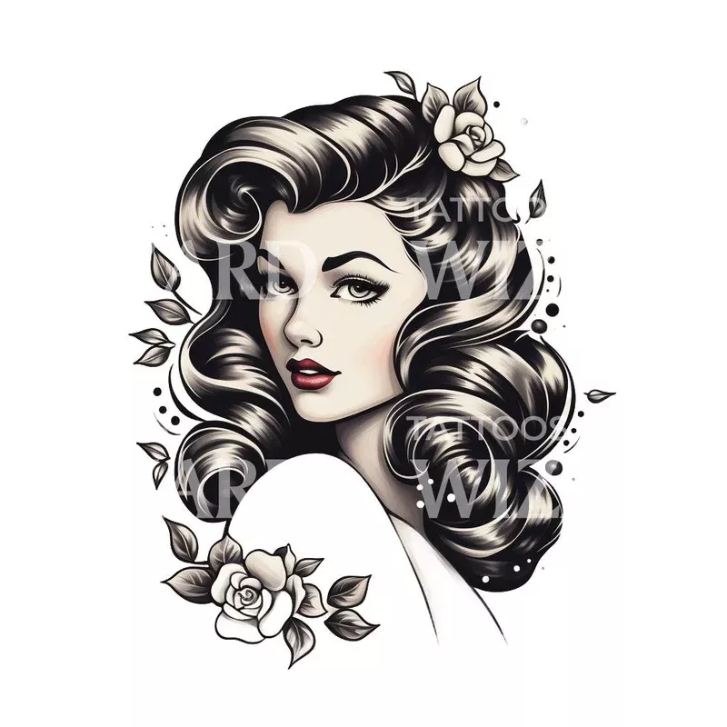 cute-old-school-pin-up-portrait-tattoo-design Cute Old School Pin-up Portrait Tattoo Design