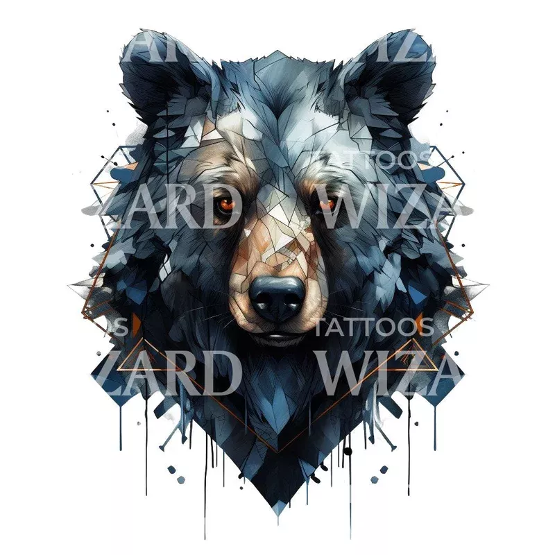 dark-blue-bear-portrait-tattoo-design Dark Blue Bear Portrait Tattoo Design