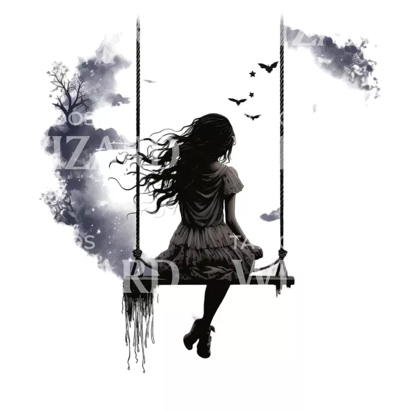 Dark Girl Silhouette Tattoo Design