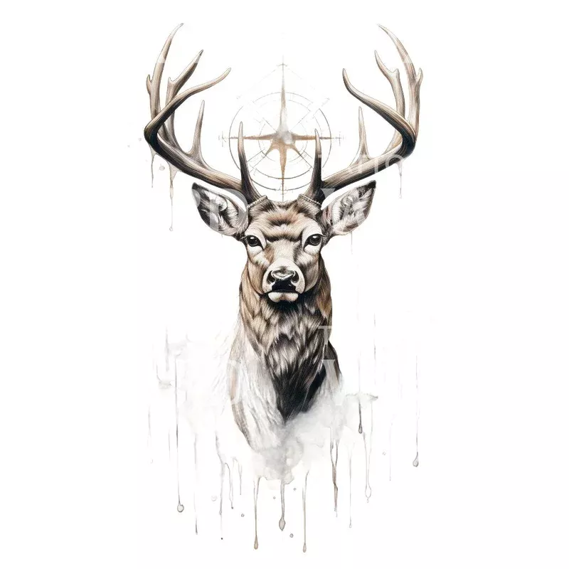 Deer Portrait Tattoo Design