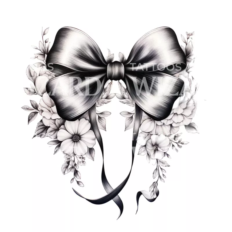 delicate-black-grey-bow-tattoo-design Delicate Black & Grey Bow Tattoo Design