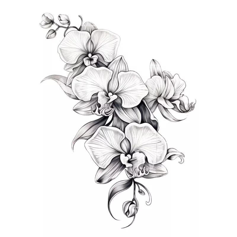 delicate-black-grey-orchid-tattoo-design Delicate Black & Grey Orchid Tattoo Design