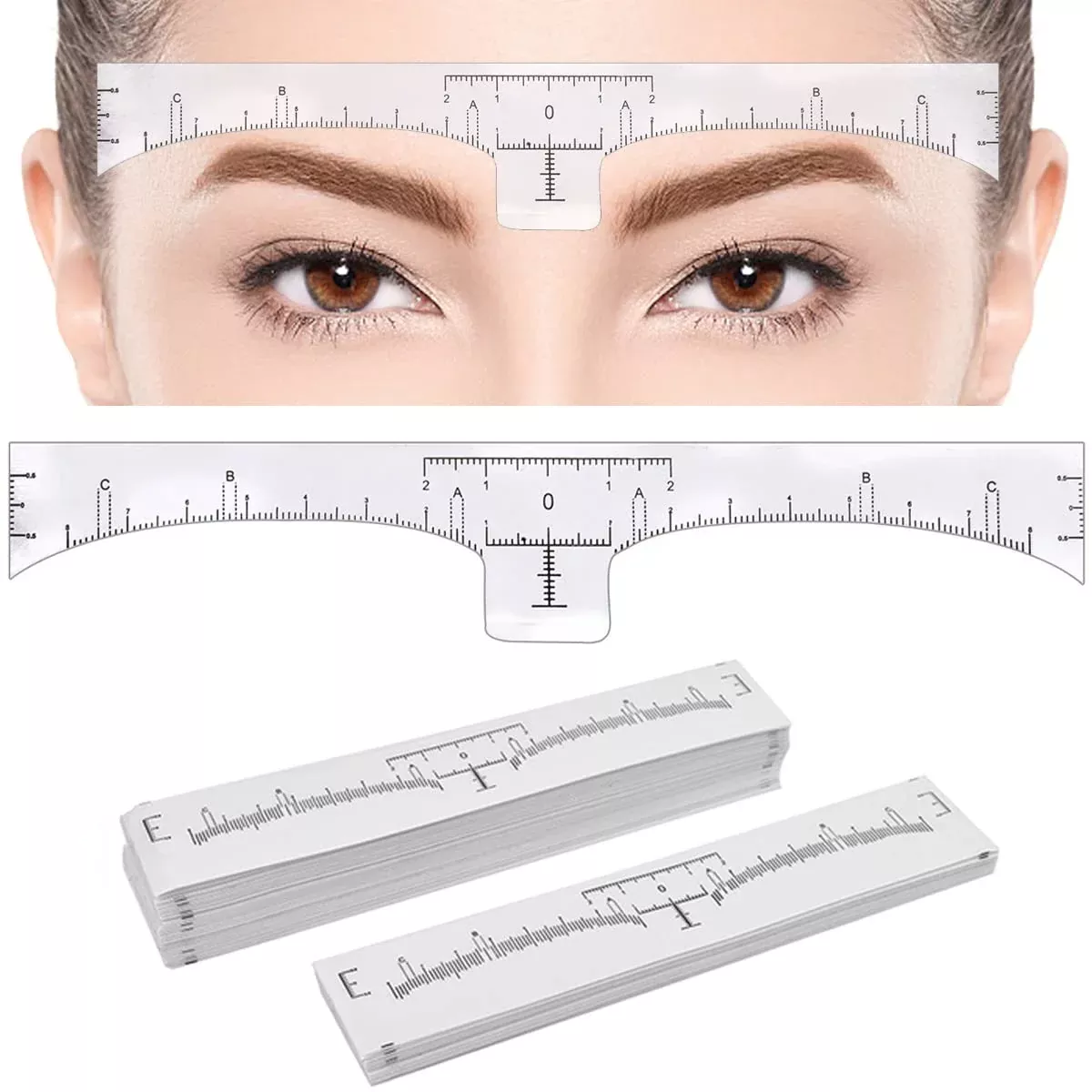Disposable Eyebrow Ruler Stencils - Transparent Mapping Stickers (100pcs)