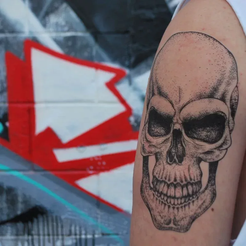 dot-work-skull-temporary-tattoo Dot Work Skull – Temporary Tattoo