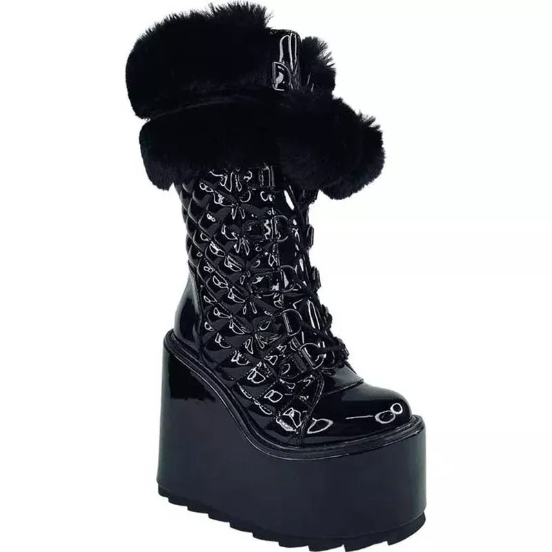 Dune Fur [Black Patent] | PLATFORM BOOTS*