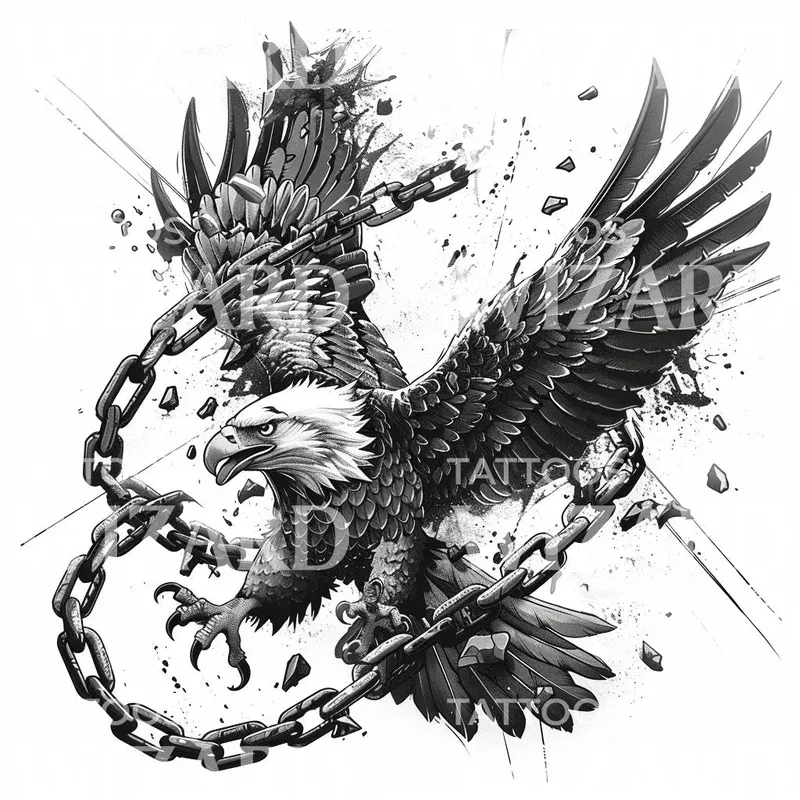 Eagle Breaking Chains Tattoo Design