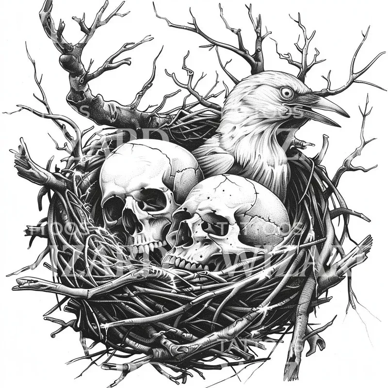 eagle-skulls-nest-tattoo-idea Eagle and Skulls Nest Tattoo Idea