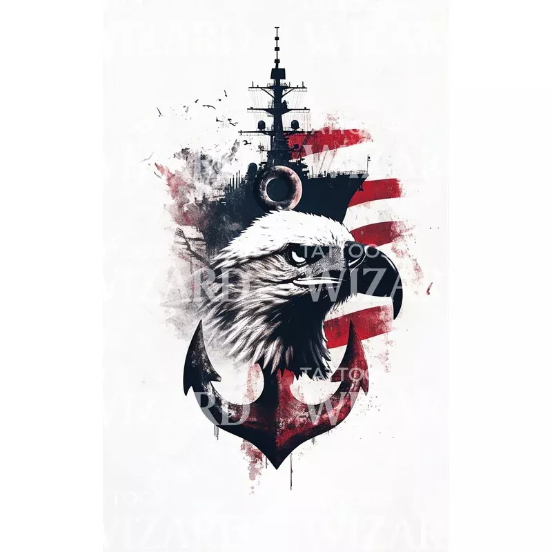 eagle-warship-tattoo-design Eagle & Warship Tattoo Design