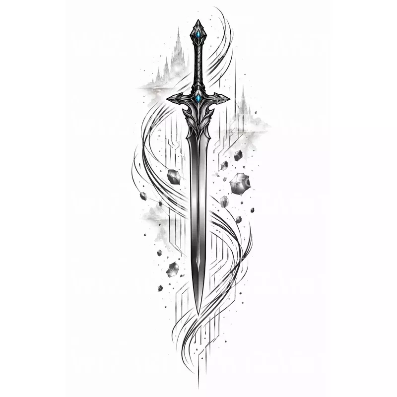 enchanted-crystal-sword-tattoo-design Enchanted Crystal Sword Tattoo Design