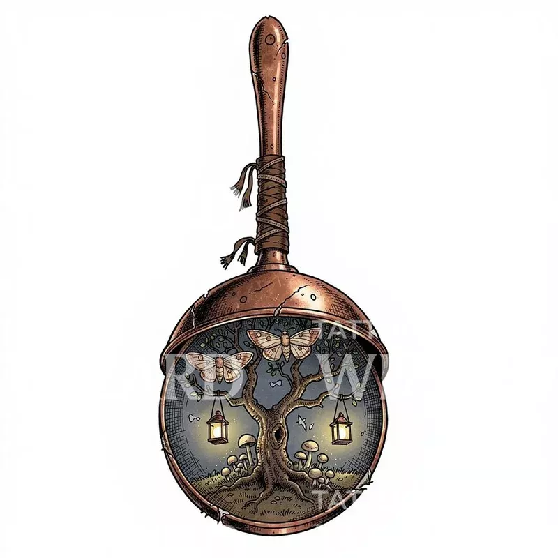 enchanted-skillet-scene-tattoo-design Enchanted Skillet Scene Tattoo Design